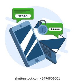 Two-step authentication concept. two-step authentication verification via computer and mobile phone. Verify the code message on the smartphone. Notification with code for secure login or login.