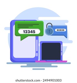 Zweistufiges Authentifizierungskonzept, zweistufige Authentifizierungsprüfung über Computer und Mobiltelefon. Überprüfen Sie die Codemeldung auf dem Smartphone. Benachrichtigung mit Code für sicheren Login oder Login.