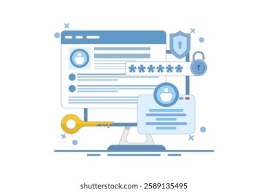 Two-step verification concept to protect personal data. User authorization, login authentication and information protection. Flat Cartoon Vector Illustration, icon. Stylish abstract web design.