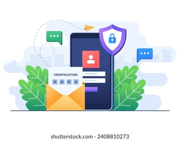 Two-step verification flat illustration vector template, OTP, Authentication password, One-time password for secure transaction 