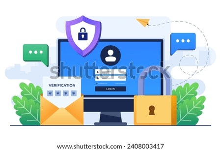 Two-step verification flat illustration vector template, OTP, Authentication password, One-time password for secure website account login, Login page on computer screen