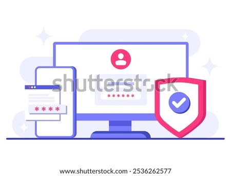 Two-step verification flat illustration vector template, OTP, Authentication password, One-time password for secure login for a account or app, Login page on computer screen
