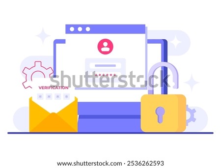 Two-step verification flat illustration vector template, OTP, Authentication password, One-time password for secure login for a account or app, Login page on computer screen