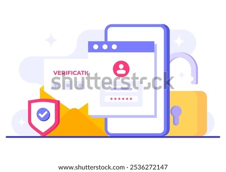 Two-step verification flat illustration vector template, OTP, Authentication password, One-time password for secure login for a account or app, Login page on phone screen
