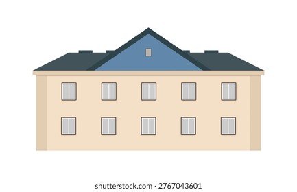 Two-storey beige building isolated on white background. Simple house vector illustration, color icon. Flat style.	
