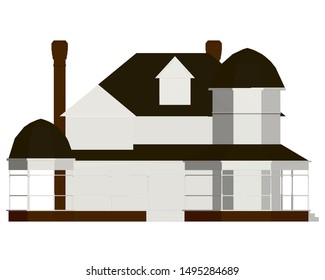 Two-storey cottage in a modern style. Side view. Flat style. Vector illustration.