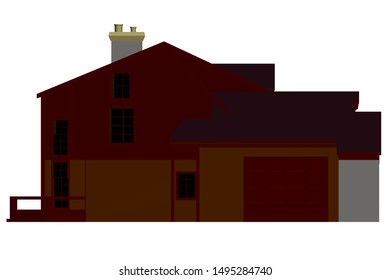 Two-storey cottage in a modern style. Side view. Flat style. Vector illustration.