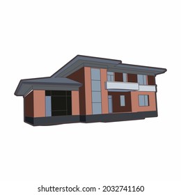 Two-storey cottage. White background. Vector. 