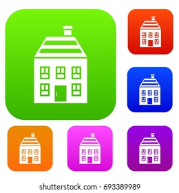 Two-storey house with chimney set icon in different colors isolated vector illustration. Premium collection