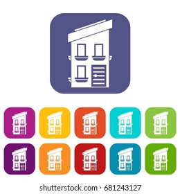 Two-storey house icons set vector illustration in flat style in colors red, blue, green, and other
