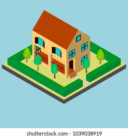 Two-storey house in isometric.