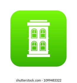 Two-storey house with large windows icon digital green for any design isolated on white vector illustration