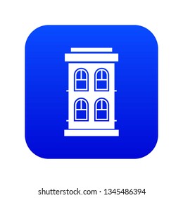 Two-storey house with large windows icon digital blue for any design isolated on white vector illustration