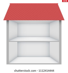 Two-storey house House in section. Sample empty house interior. Planning of interior and communications. Vector Illustration isolated on white background.