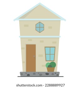 Two-storey light isolated house on a white background. Vector illustration of a house for a website, postcard, advertising campaign. 10 EPS. 
A house with a plant at the door.
Disproportionate house.