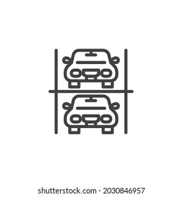 Two-storey parking line icon. linear style sign for mobile concept and web design. Double deck car parking outline vector icon. Symbol, logo illustration. Vector graphics