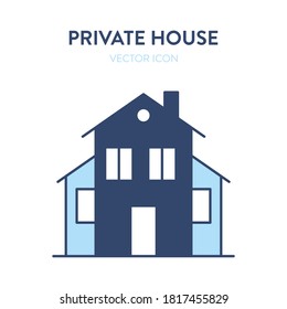 Two-storey private house icon. Vector illustration of a residential building with two floors. Private family home vector icon