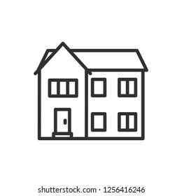 two-storey residential building. linear icon. Line with editable stroke