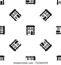 Two-storey residential house pattern repeat seamless in black color for any design. Vector geometric illustration