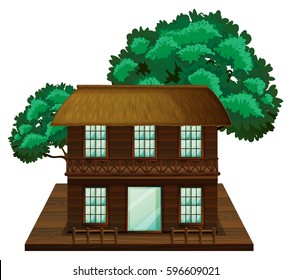 Two-stories house made of wood illustration