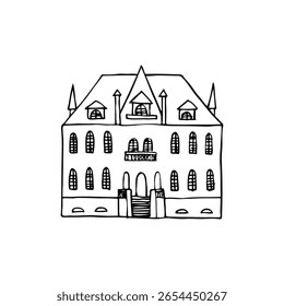 two-story 19th century european estate - hand drawn line art