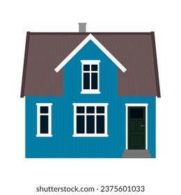 Una casa azul de dos plantas con ventanas