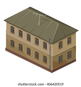 The two-story building isolated on white background. Vector illustration.
