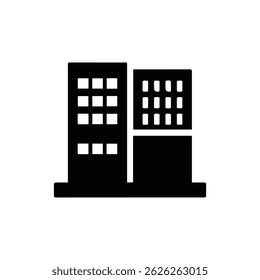 Zweistöckiges Gebäude mit schwarz gefüllten Fenstern Symbol