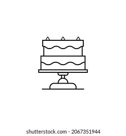 two-story cake with lines on a white background.Minimalistic cake icon.Vector vector illustration 10. Birthday concept.