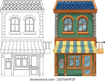 Two-story house with awning and windows