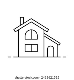 Two-story house icon. Black contour linear silhouette. Editable strokes. Front view. Vector simple flat graphic illustration. Isolated object on a white background. Isolate.