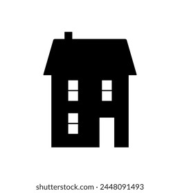 Two-story house icon. Black silhouette. Front side view. Vector simple flat graphic illustration. Isolated object on a white background. Isolate.