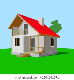 two-story house with a red roof in the village