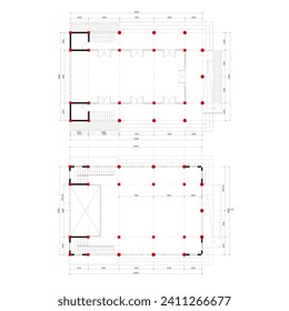 The two-story mosque floor plan is equipped with detailed dimensions