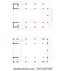 The two-story mosque floor plan is equipped