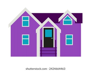 Two-story purple house with windows