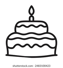 Two-tier birthday cake with candle line art illustration. Vector illustration