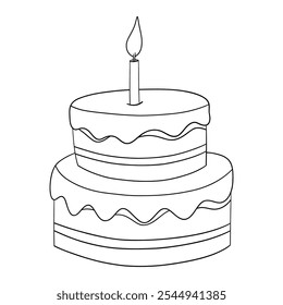 Two-tier birthday cake with candle outline for coloring, perfect for fun and creative birthday-themed projects.