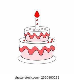 A two-tier birthday cake vector illustration with a single candle, ideal for festive birthday cards, celebration invitations, and party-themed graphics...