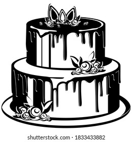 Two-tier holiday cake. Sweet dessert in monochrome style.