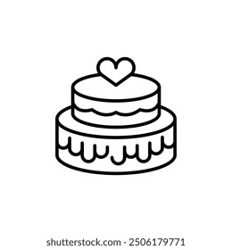 Two-tiered cake icon. Simple two-tiered cake icon with heart decoration on top for social media, app, and web design. Vector illustration.