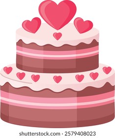 A two-tiered chocolate and pink cake decorated with heart-shaped toppings, symbolizing love and celebration. A perfect cake for Valentine's Day, weddings, anniversaries, or romantic occasions