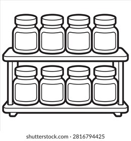 Two-tiered spice bottle storage shelf with eight containers coloring book