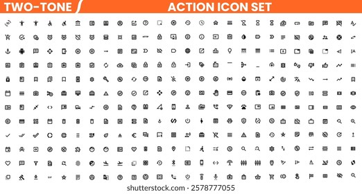 two-tone action icon set features a collection of stylish, dual-color icons designed for a sleek and modern look. Perfect for UI UX design, mobile apps, websites, dashboards, and digital interfaces