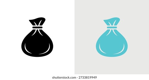 Representación en dos tonos de un bolso con cordón, presentado en color negro y azul claro.
