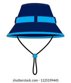 Two-Tone Navy Blue-Cyan Blue Bucket Hat with Cord and Stopper Toggle Design, Vector File