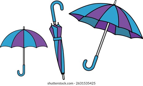 Two-tone open and closed umbrellas