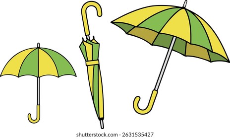 Two-tone open and closed umbrellas