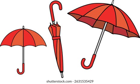 Two-tone open and closed umbrellas