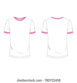 Twotone pink and white T-shirt template using for fashion cloth design and assessorie for designer to make mock up 